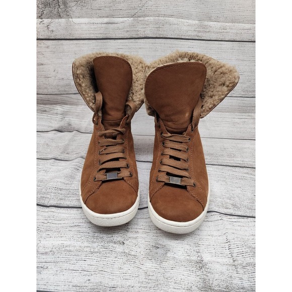 Ugg Women Starlyn Shearling High Top Boot Sneaker Size 9 Brown Lace Up Lined - Picture 4 of 12